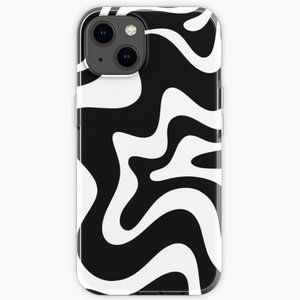 Liquid Swirl Retro Abstract Pattern in Black and White iPhone Case